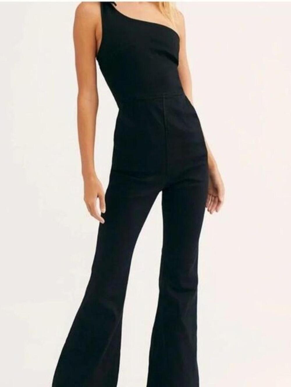 Free People Denim One-Shoulder Jumpsuit Sz XS
